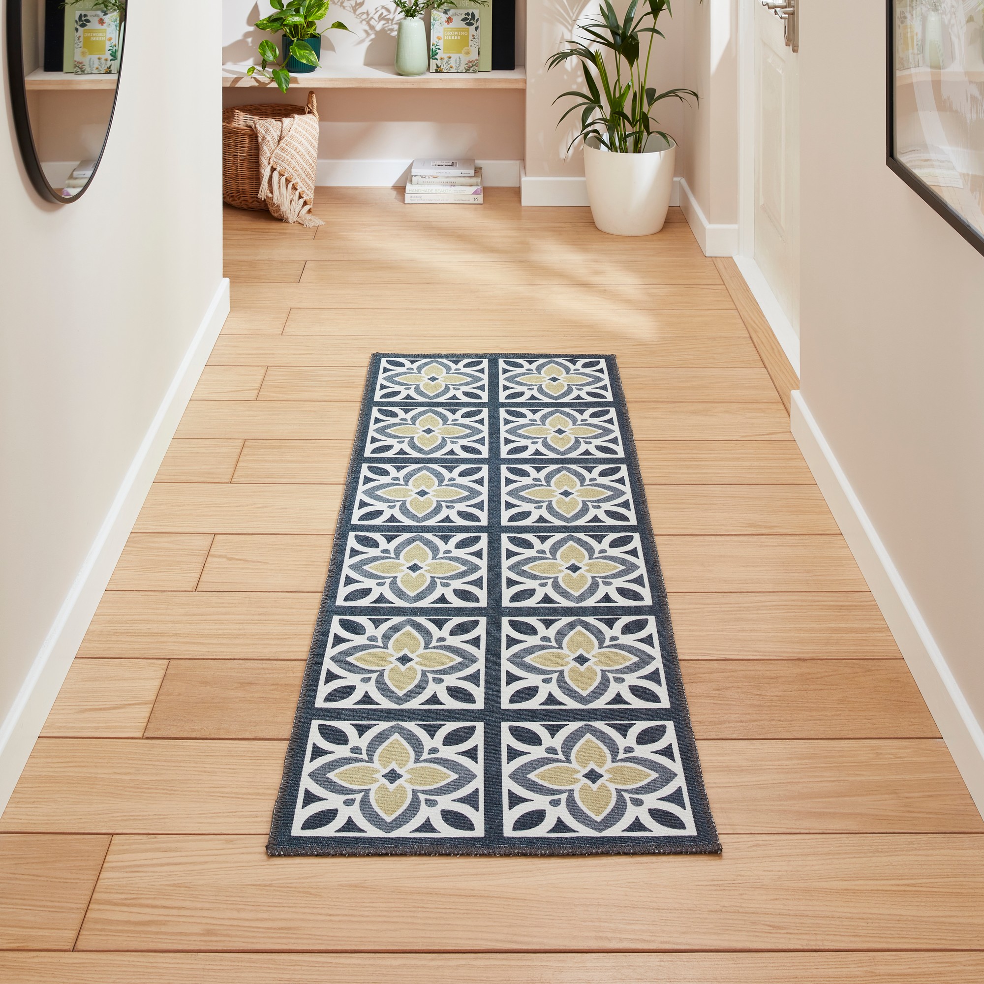 Victoria H1191 Modern Geometric Washable Runner Rugs In Grey Yellow